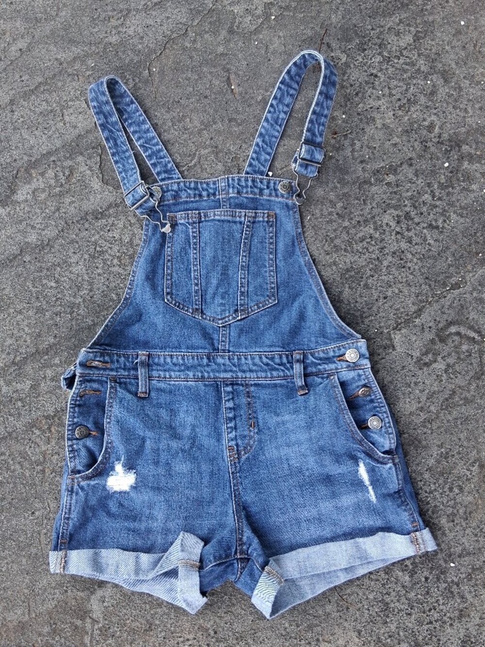 Old Navy Distressed Denim Overalls Shortalls Bib Overall XS Shorts Extra Small